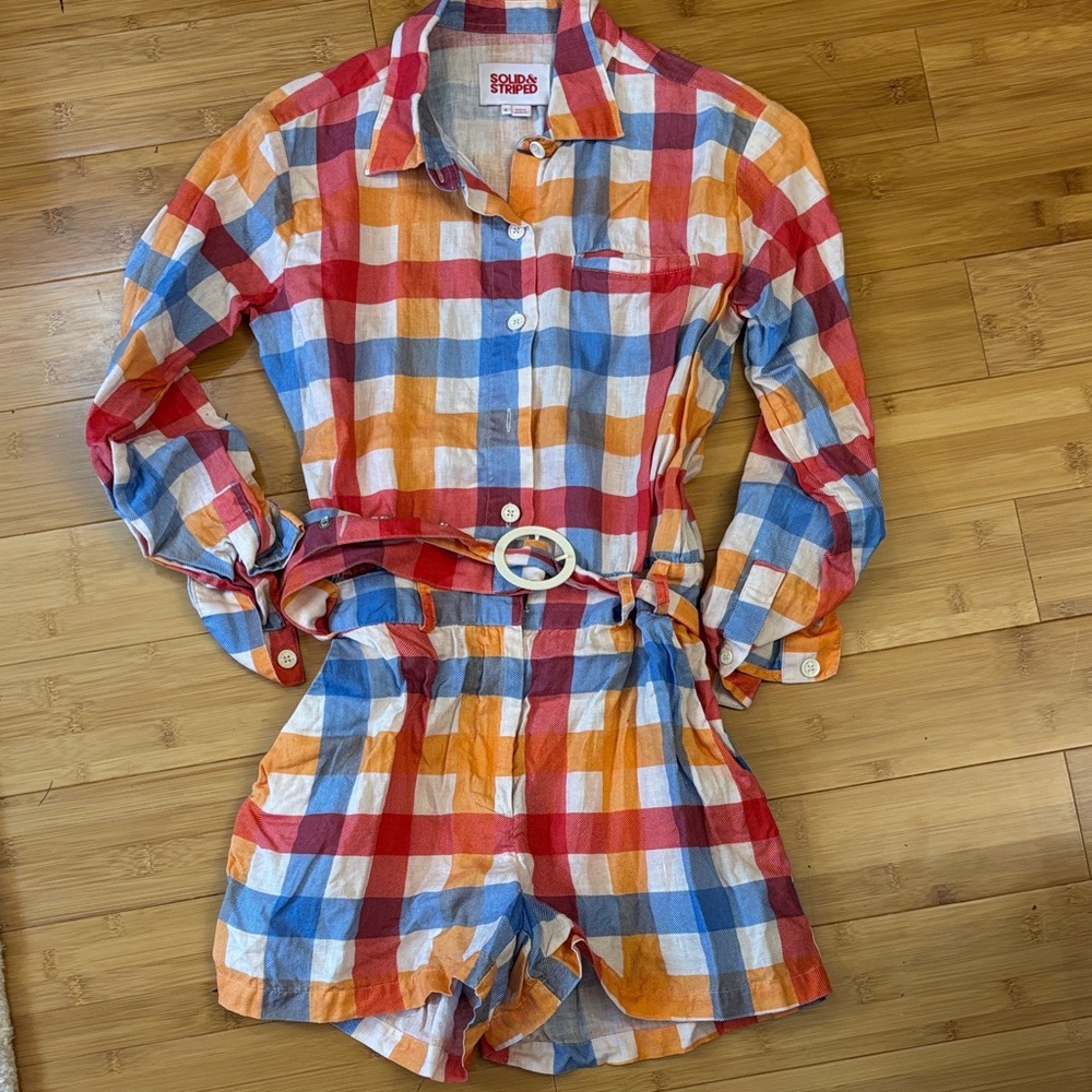 Colorful Plaid Button-Up Romper